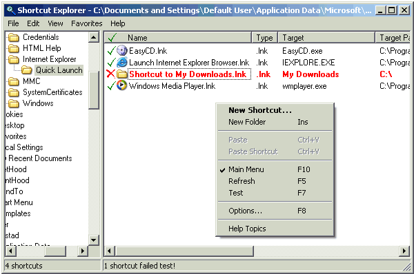 Shortcut Explorer Screenshot
